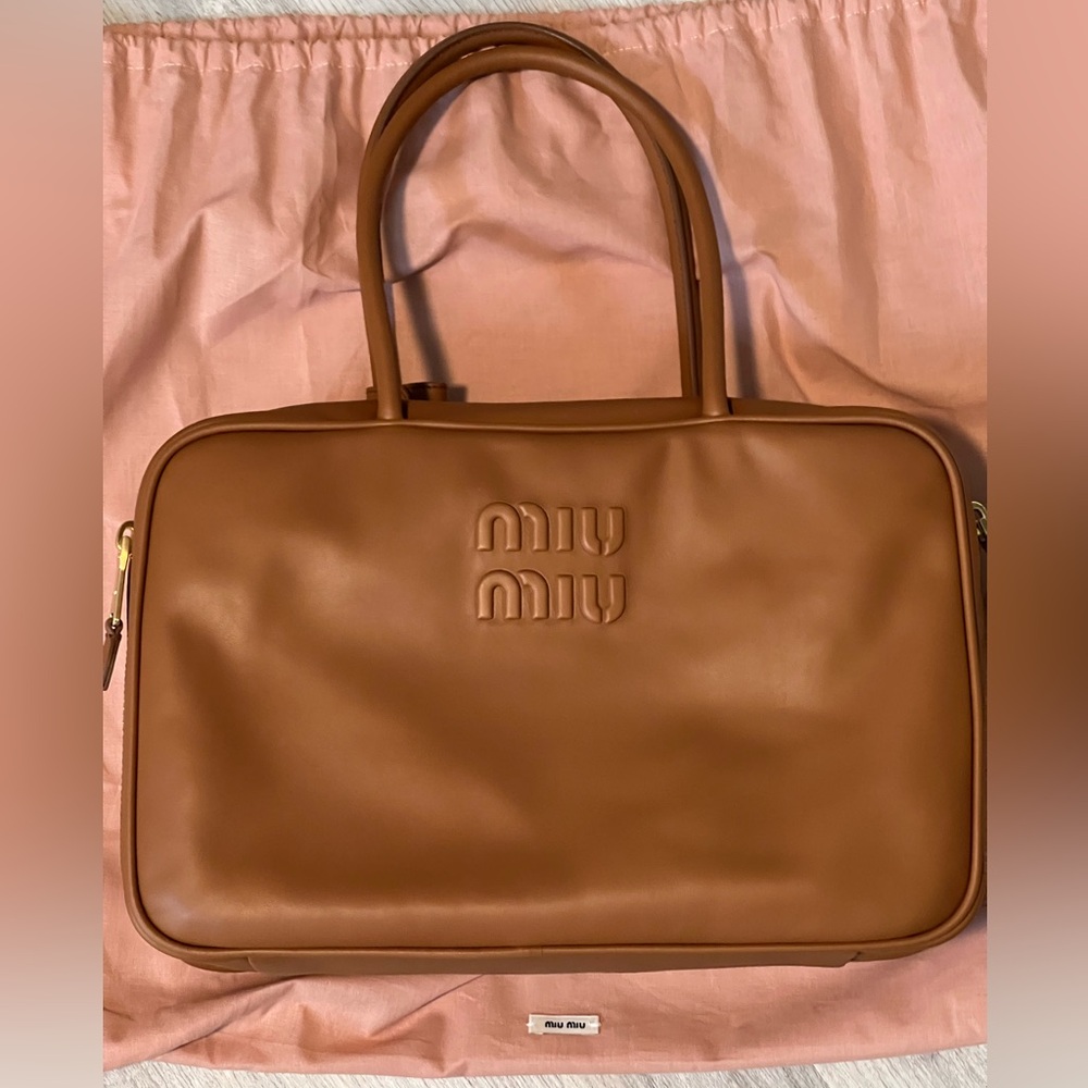Miu Miu Leather Top Handle Bag - Caramel